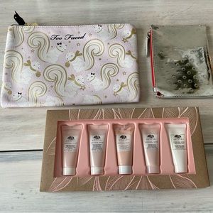 NWT ORGINS Glow-On Skin Travel Kit & (2) Make-Up Bags (Two Faced & Estée Lauder)